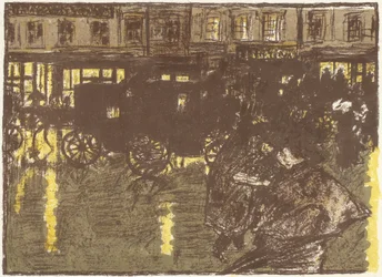 Straße am Abend, im Regen, Lithographie aus der Serie Einige Aspekte des Lebens in Paris